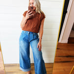 Stone Washed Cinch Back Jeans In Denim - Infinity Raine