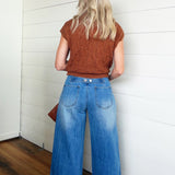 Stone Washed Cinch Back Jeans In Denim - Infinity Raine