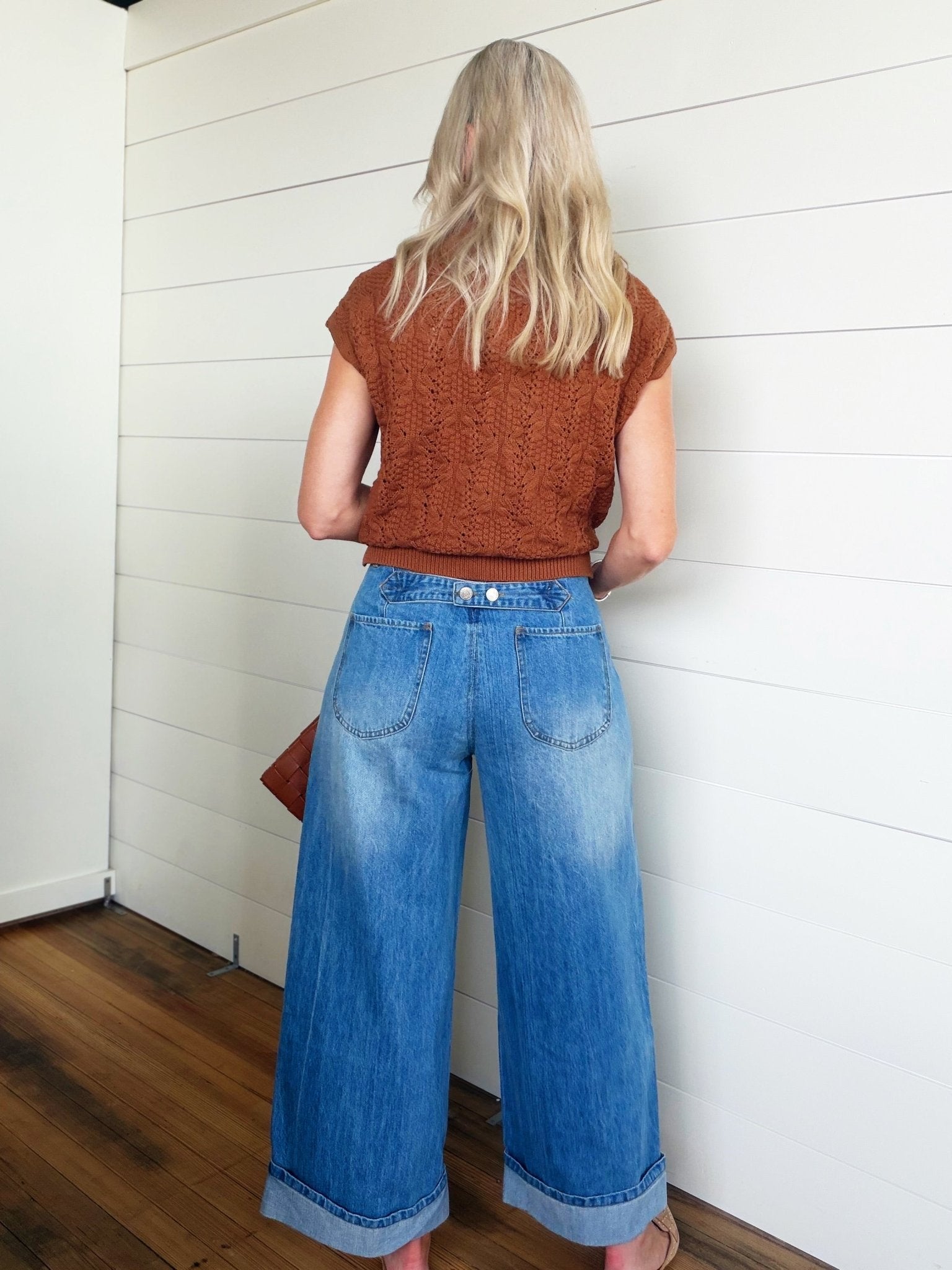 Stone Washed Cinch Back Jeans In Denim - Infinity Raine