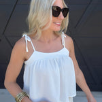 Strap Tie Airflow Cami Top In White - Infinity Raine