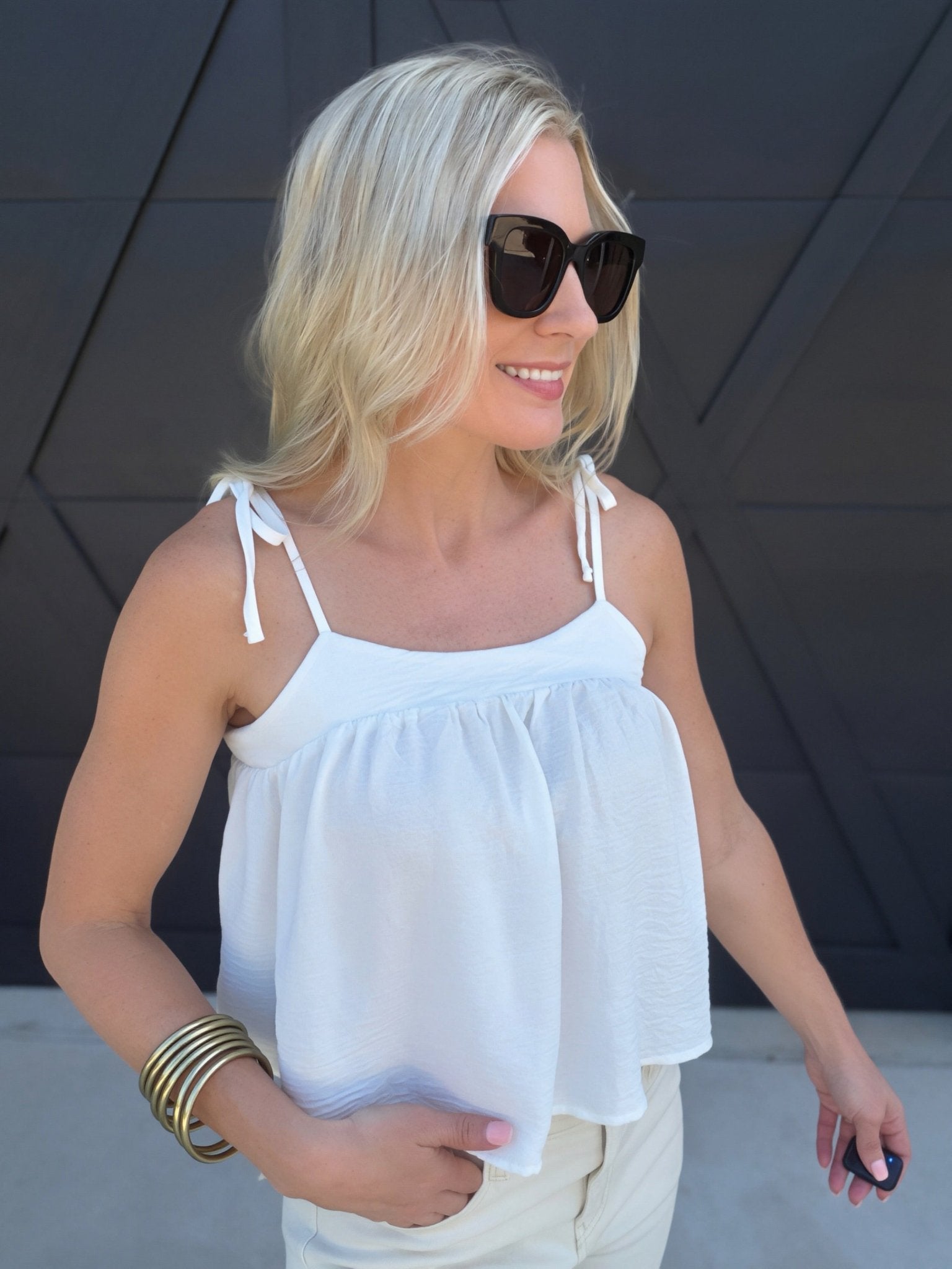 Strap Tie Airflow Cami Top In White - Infinity Raine