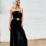 Strapless Drop Waist Lace Dress In Black - Infinity Raine