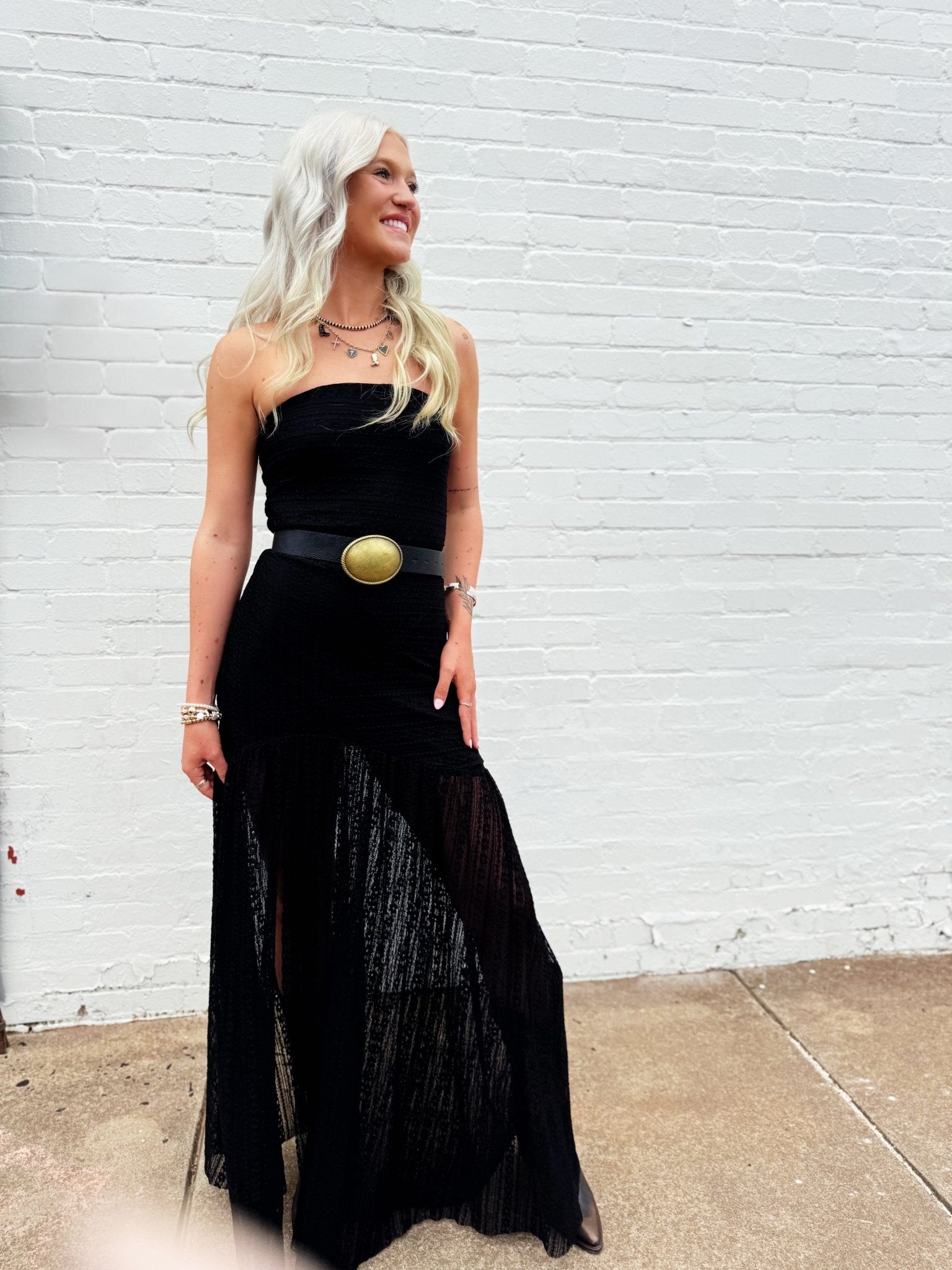 Strapless Drop Waist Lace Dress In Black - Infinity Raine