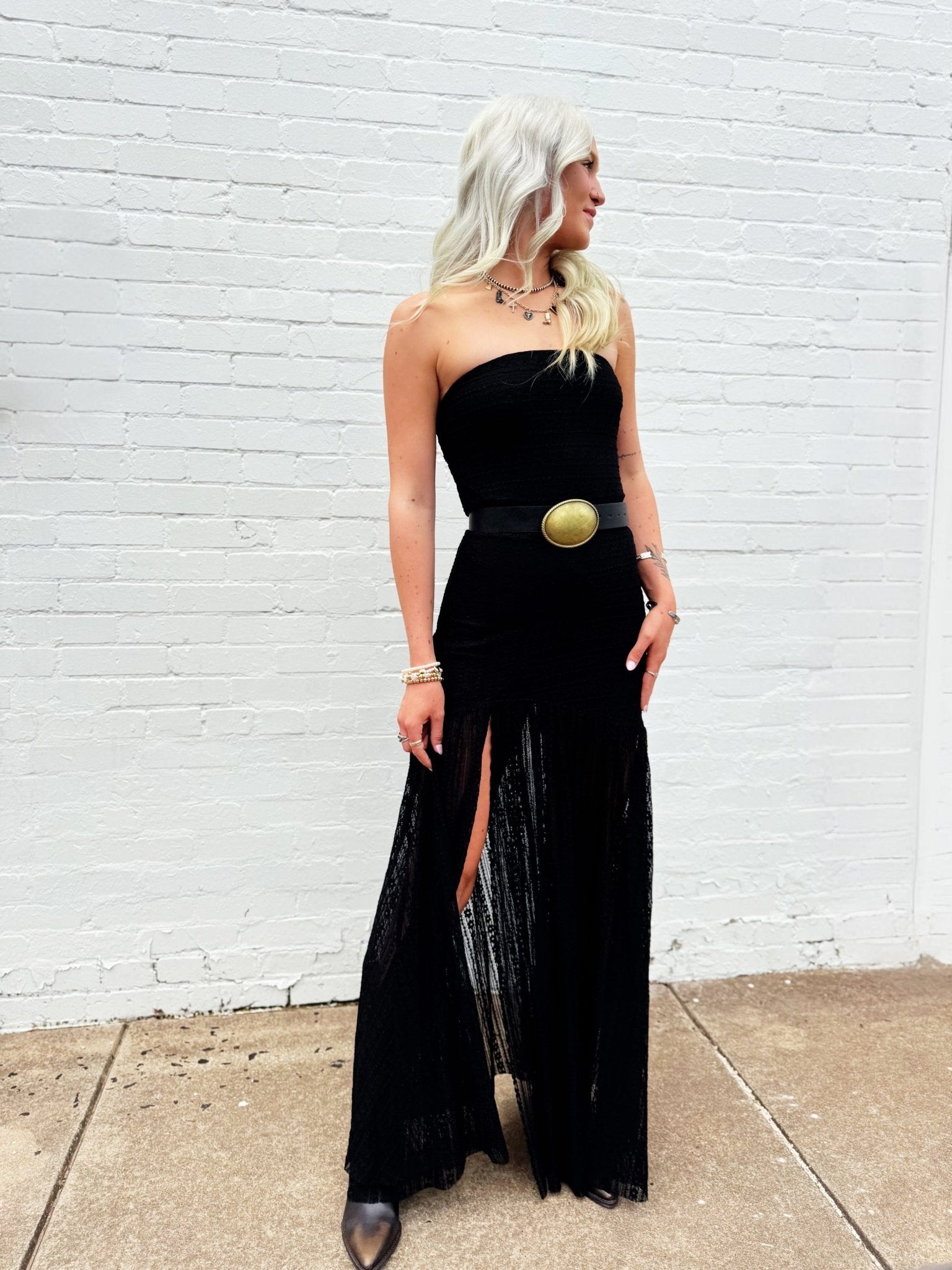 Strapless Drop Waist Lace Dress In Black - Infinity Raine