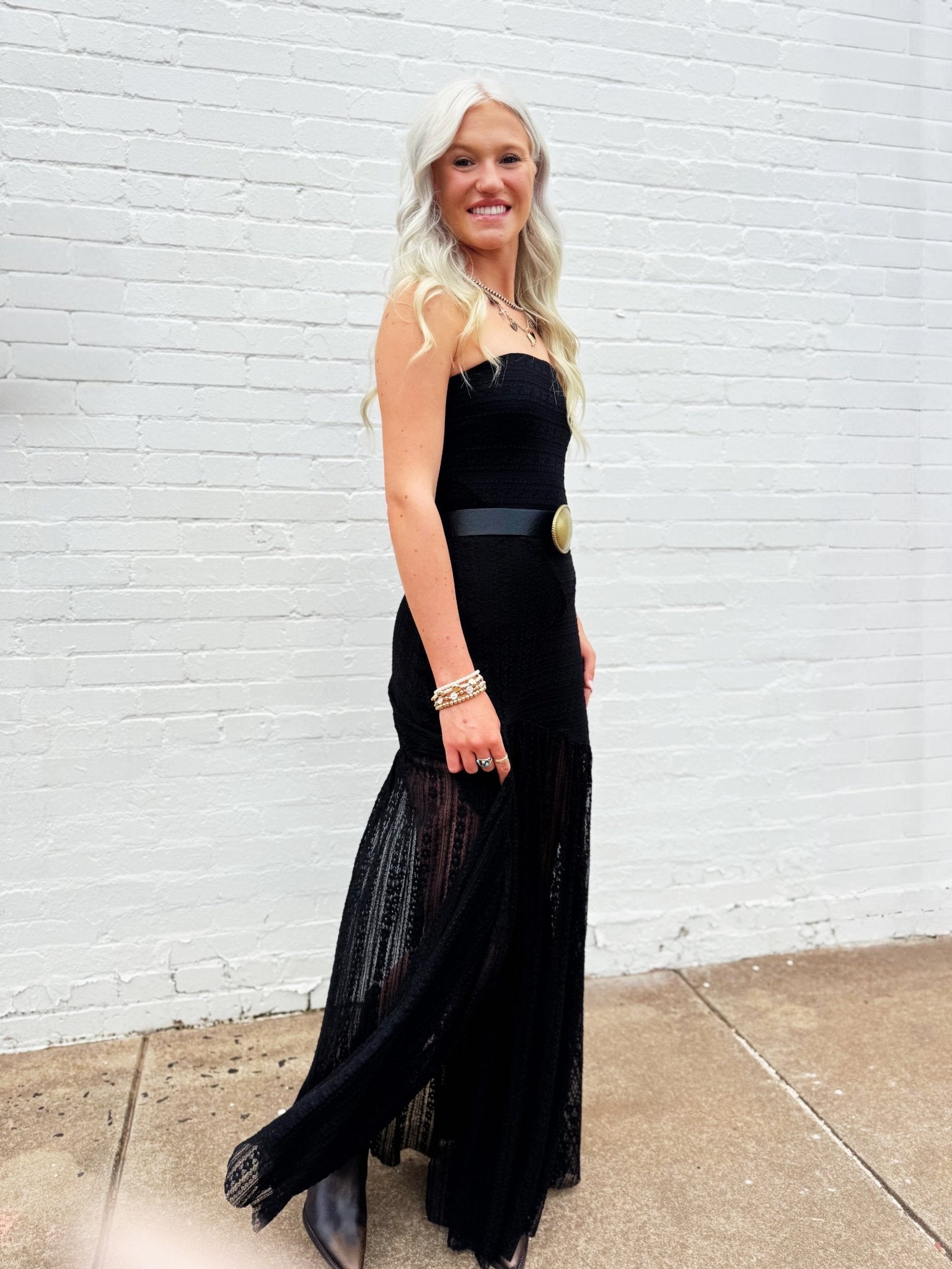 Strapless Drop Waist Lace Dress In Black - Infinity Raine