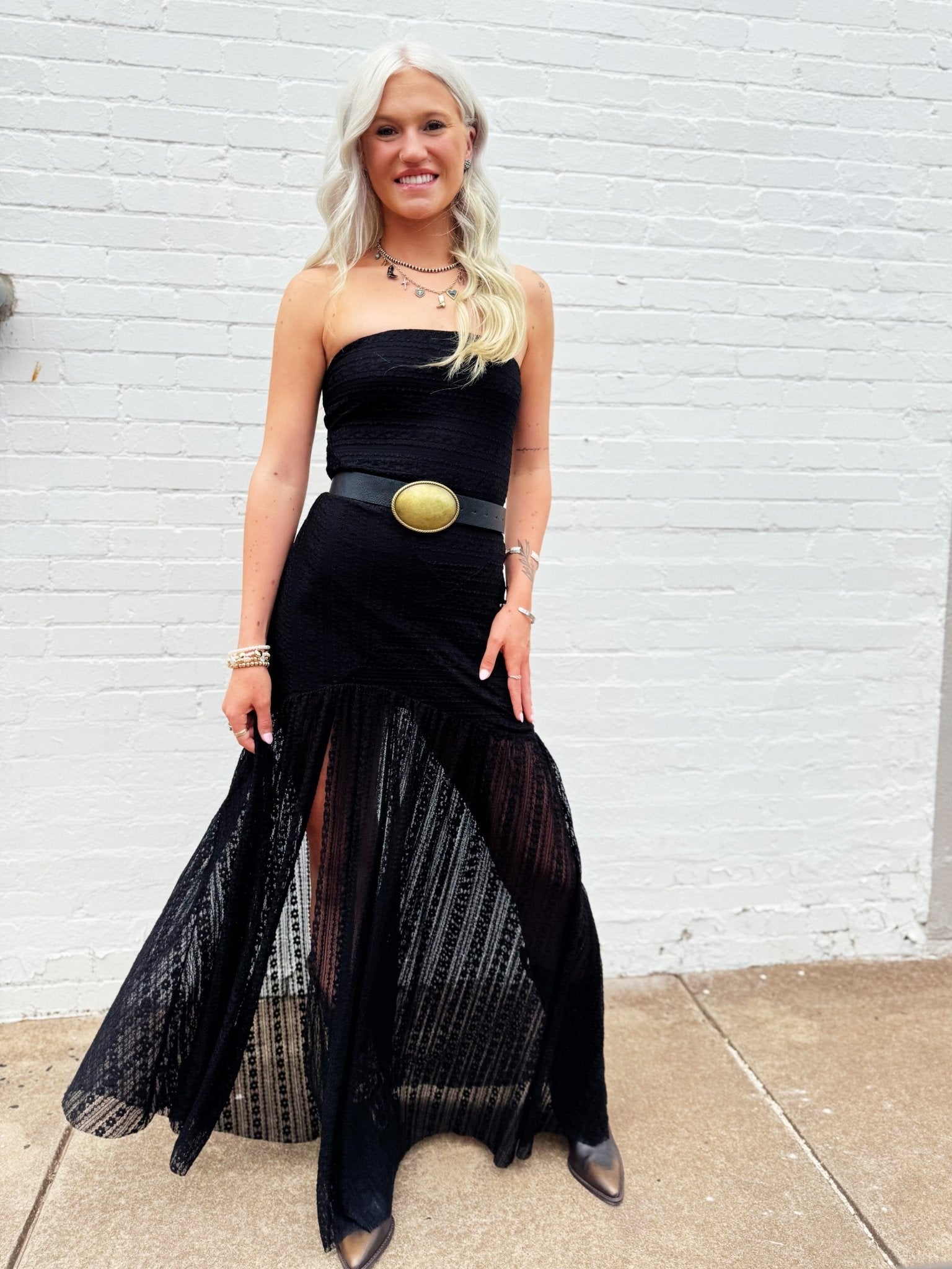 Strapless Drop Waist Lace Dress In Black - Infinity Raine