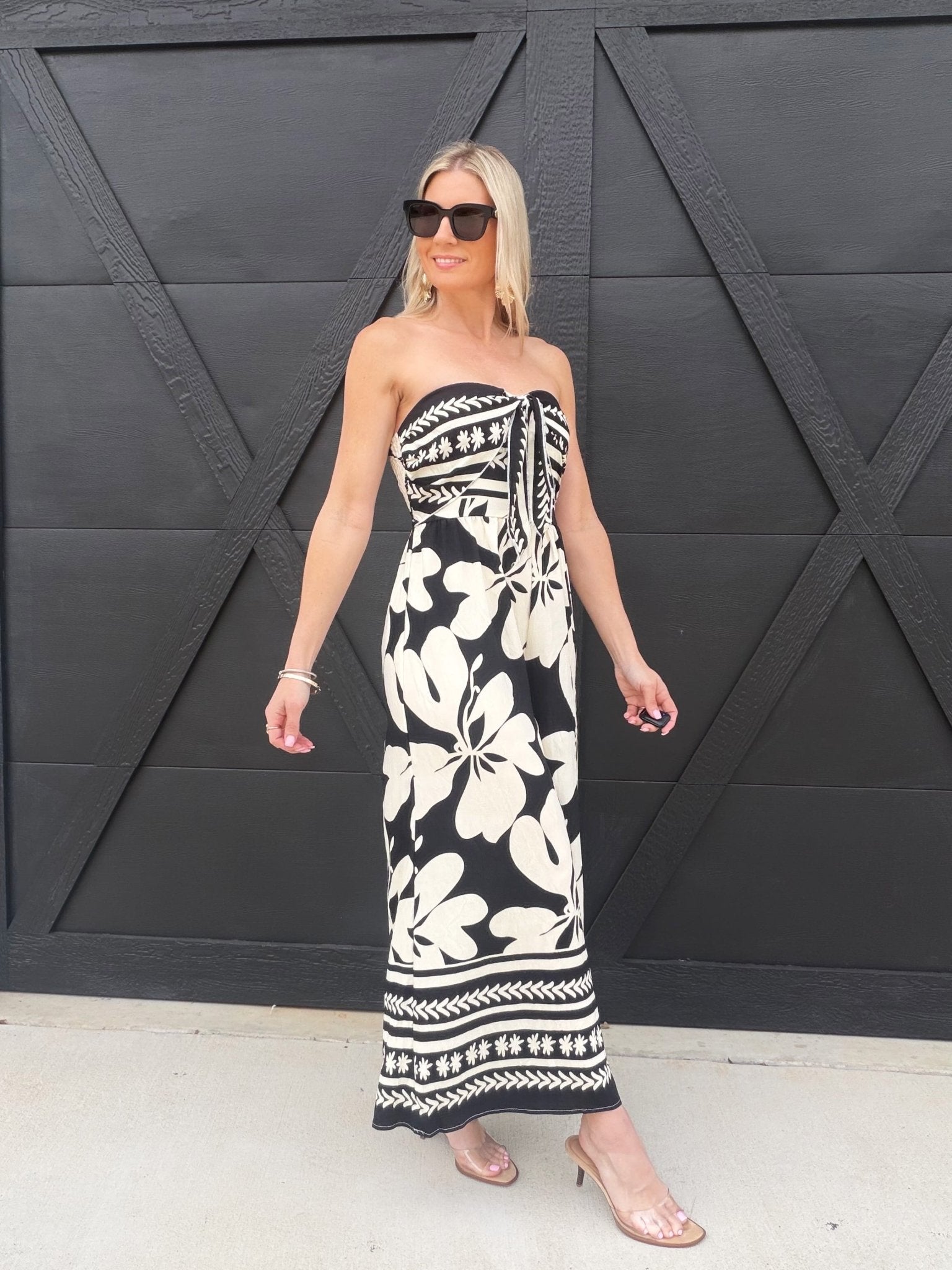Strapless Floral Jumpsuit In Black - Infinity Raine