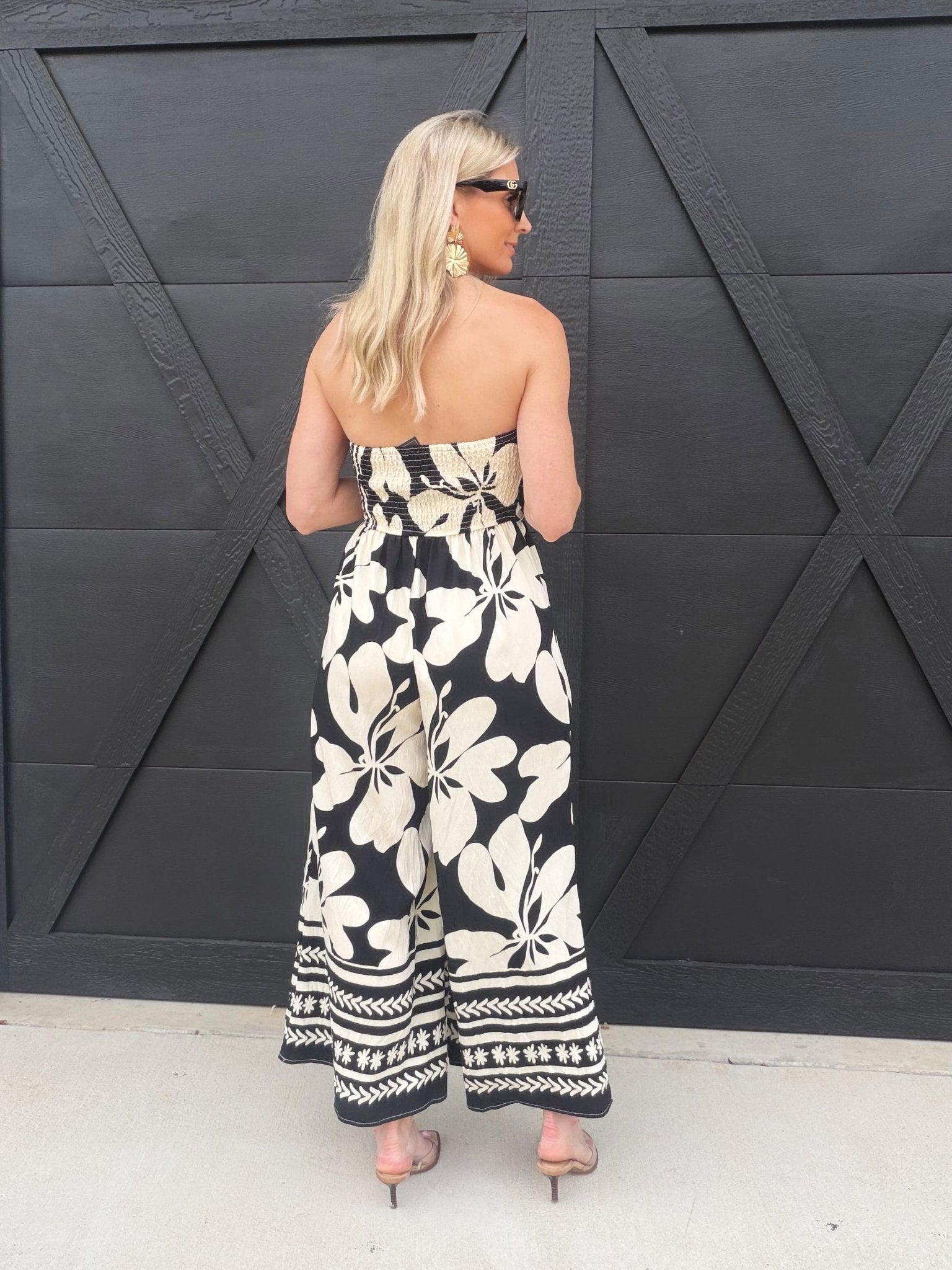Strapless Floral Jumpsuit In Black - Infinity Raine
