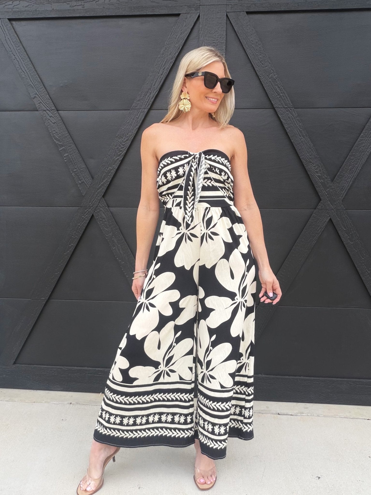 Strapless Floral Jumpsuit In Black - Infinity Raine