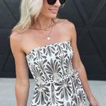 Strapless Ruffle Trim Smocked Bodice A-Line Midi Dress - Infinity Raine