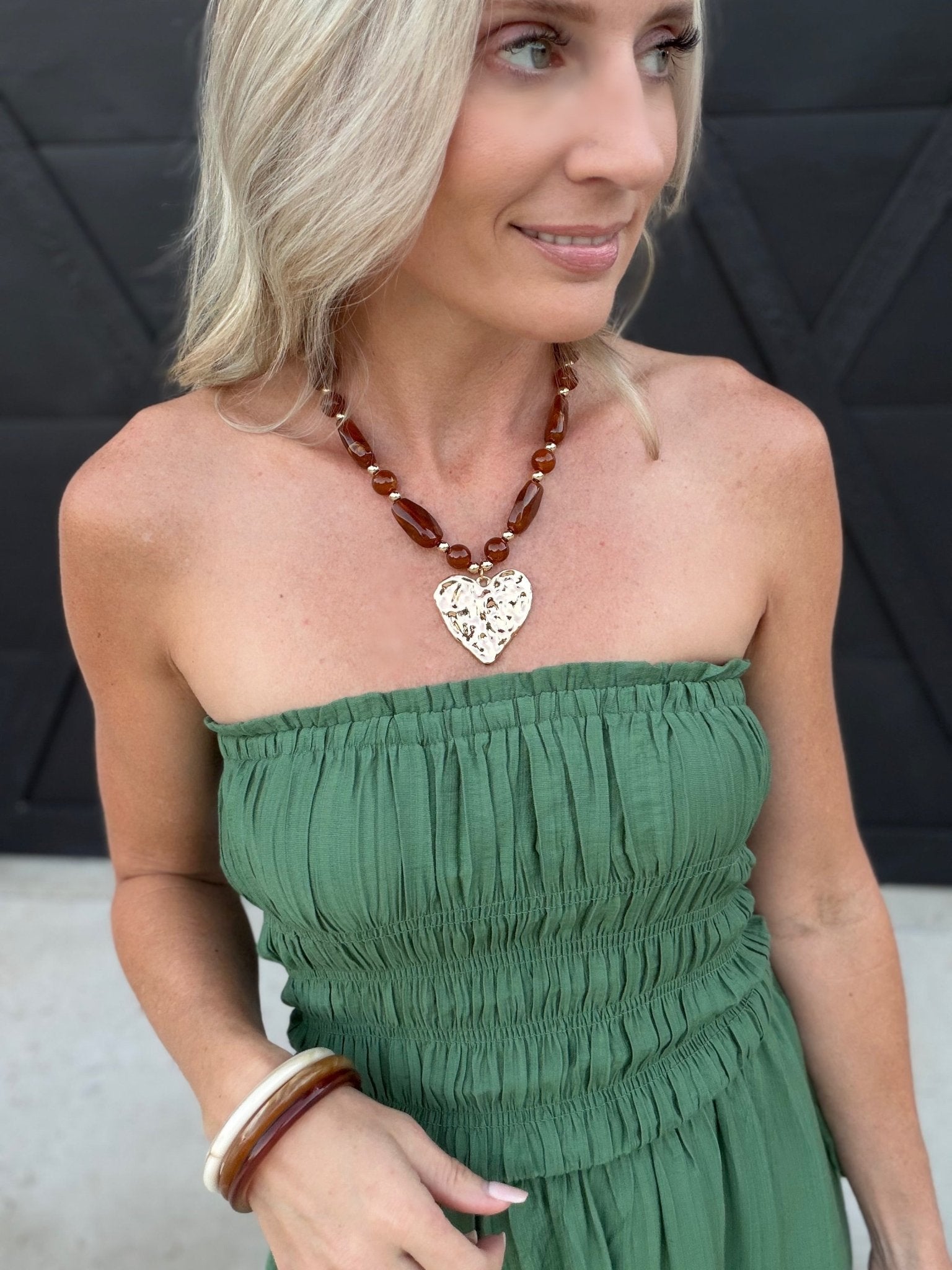 Strapless Shirred Side Tie Detail Midi Dress – Green - Infinity Raine