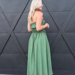 Strapless Shirred Side Tie Detail Midi Dress – Green - Infinity Raine