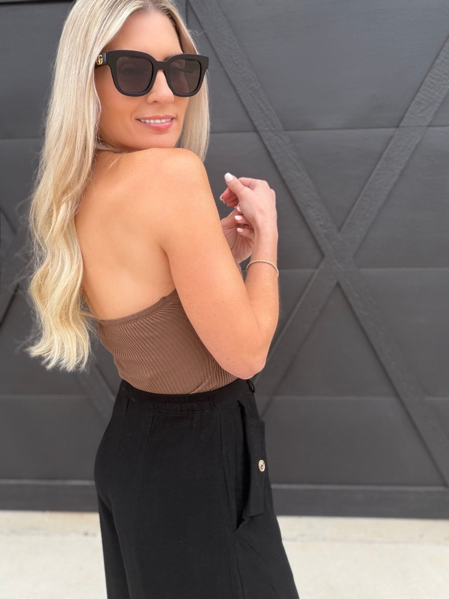 Strapless Twist Front Knit Crop Top In Brown - Infinity Raine