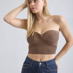 Strapless Twist Front Knit Crop Top In Brown - Infinity Raine