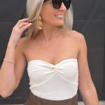 Strapless Twist Front Knit Crop Top In Ivory - Infinity Raine