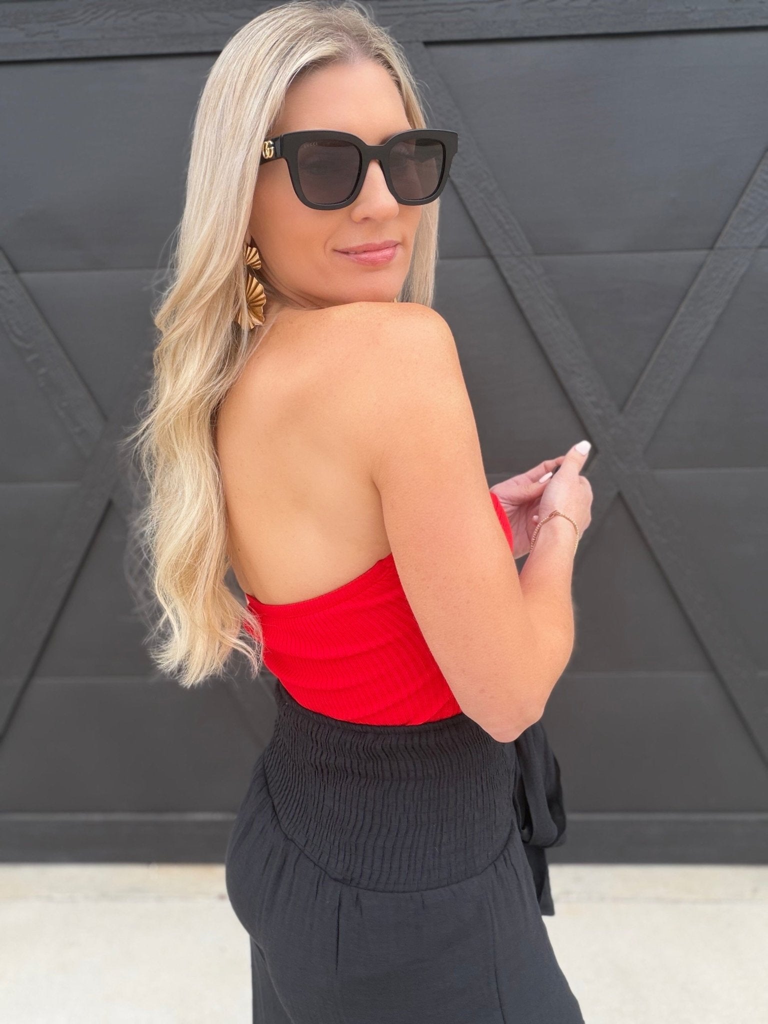 Strapless Twist Front Knit Crop Top In Red - Infinity Raine