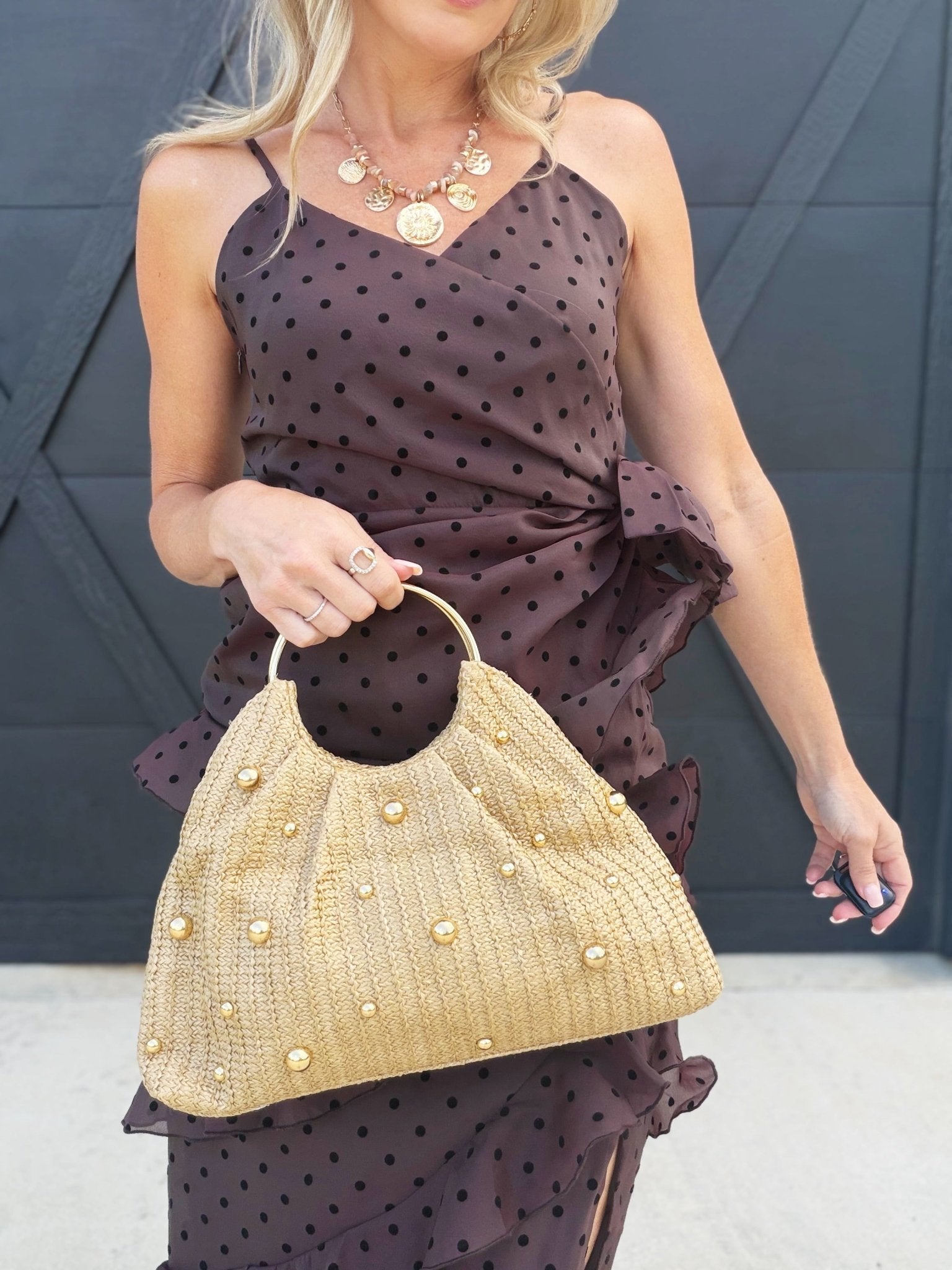 Straw Metal Handle Tote Handbag - Infinity Raine