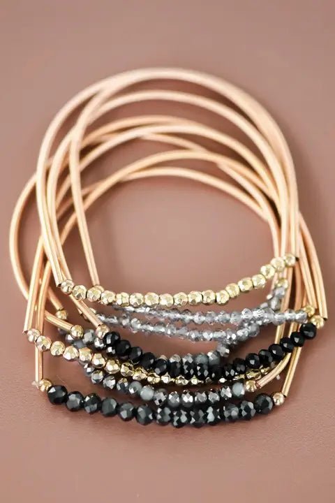 Stretchy Guitar String Beaded Bracelet Set In Black - Infinity Raine