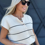 Stripe Button Down Sweater Top In Cream - Infinity Raine