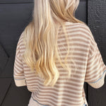 Stripe Contrast Trim Sweater in Tan - Infinity Raine