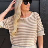 Stripe Contrast Trim Sweater in Tan - Infinity Raine