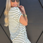 Stripe Drawstring Scrunch Knit Shorts In Olive - Infinity Raine