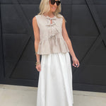 Stripe Front Tie Sleeveless Ruffle Hem Top Mocha - Infinity Raine