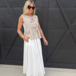 Stripe Front Tie Sleeveless Ruffle Hem Top Mocha - Infinity Raine