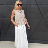 Stripe Front Tie Sleeveless Ruffle Hem Top Mocha - Infinity Raine