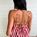 Stripe Gathered Side Detail Top In Red - Infinity Raine