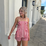 Stripe Gathered Side Detail Top In Red - Infinity Raine