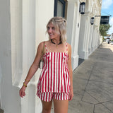 Stripe Gathered Side Detail Top In Red - Infinity Raine