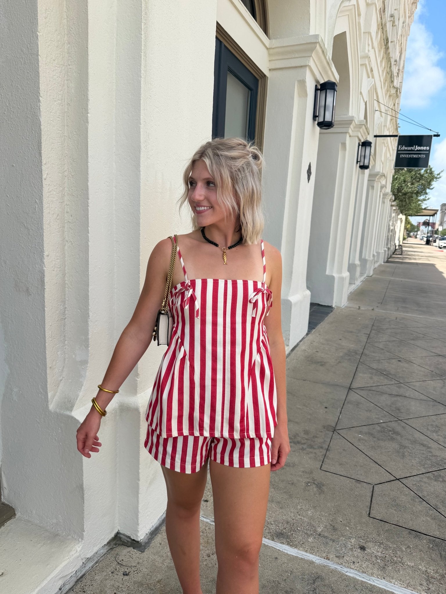 Stripe Gathered Side Detail Top In Red - Infinity Raine