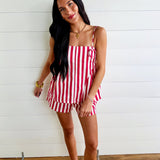 Stripe Gathered Side Detail Top In Red - Infinity Raine