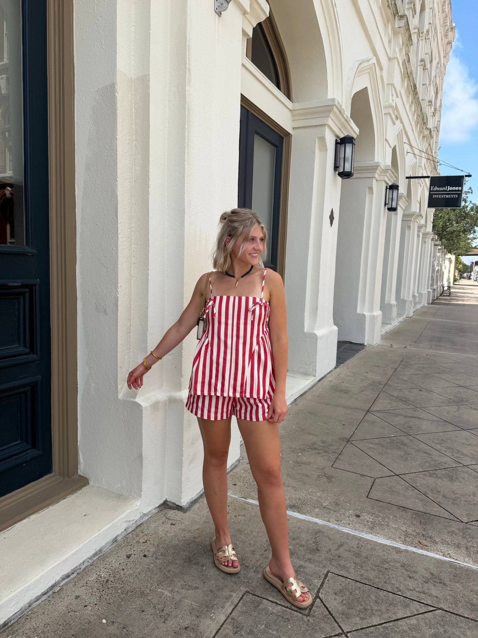 Stripe Gathered Side Detail Top In Red - Infinity Raine
