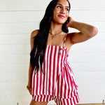 Stripe Gathered Side Detail Top In Red - Infinity Raine