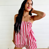 Stripe Gathered Side Detail Top In Red - Infinity Raine