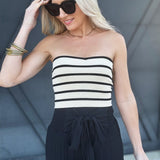 Stripe Knit Tube Top In Oatmeal - Infinity Raine
