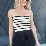 Stripe Knit Tube Top In Oatmeal - Infinity Raine