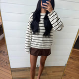 Stripe Textured Raw Edge Long Sleeve Knit Sweater In Cream - Infinity Raine