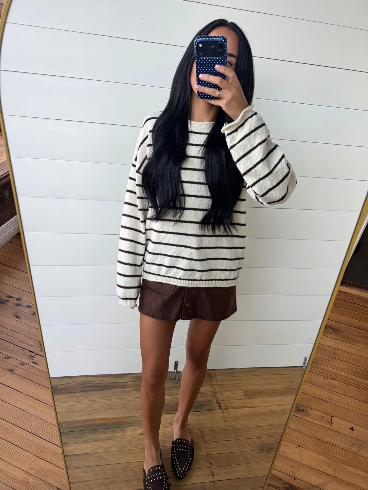 Stripe Textured Raw Edge Long Sleeve Knit Sweater In Cream - Infinity Raine