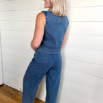 Stripe Washed Denim Waist Tie Strap Jeans In Dark - Infinity Raine