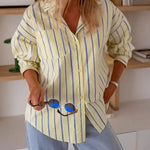 Striped Button-Front Long Sleeve Shirt In Yellow - Infinity Raine