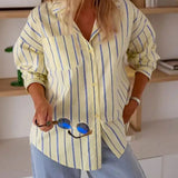 Striped Button-Front Long Sleeve Shirt In Yellow - Infinity Raine