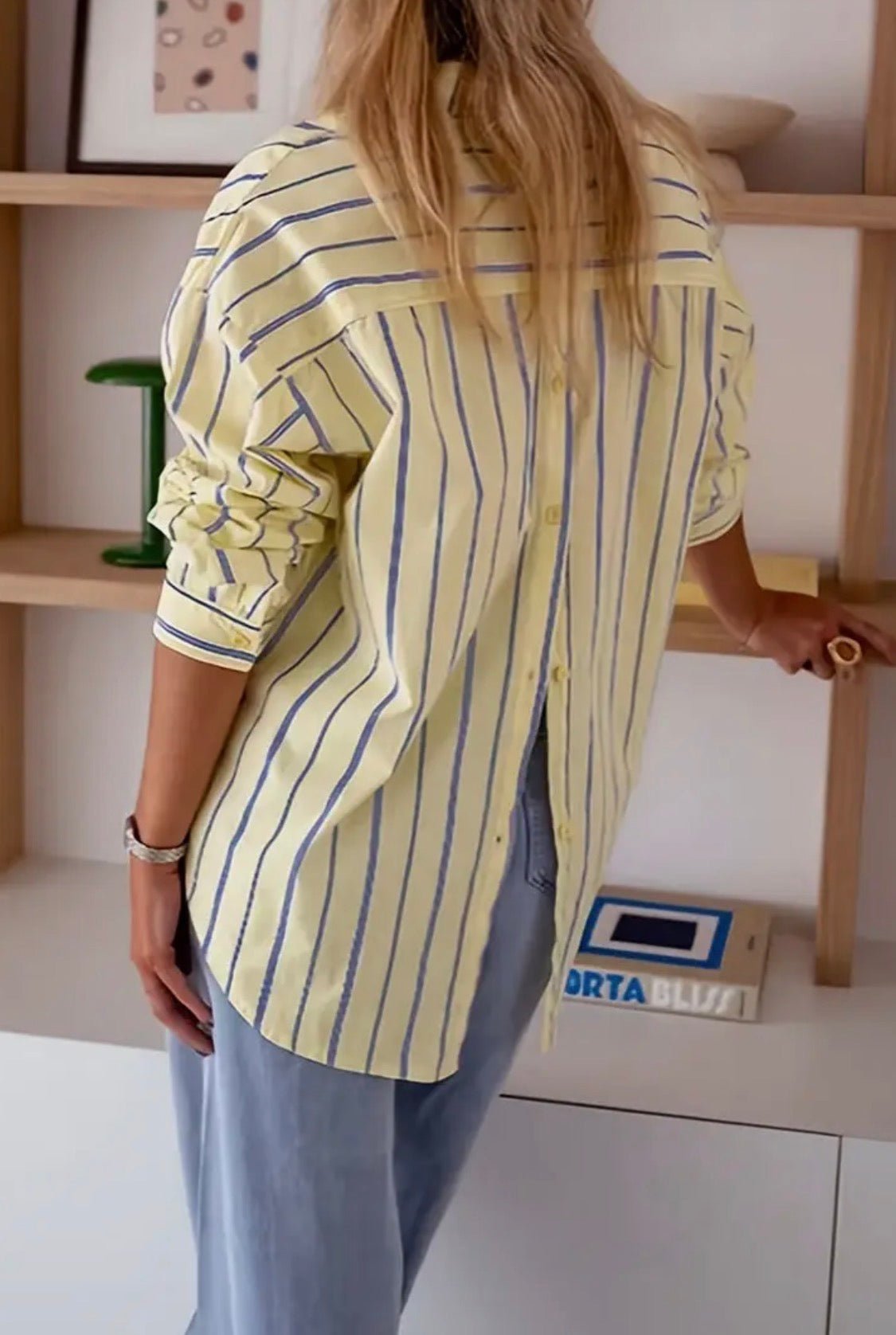 Striped Button-Front Long Sleeve Shirt In Yellow - Infinity Raine