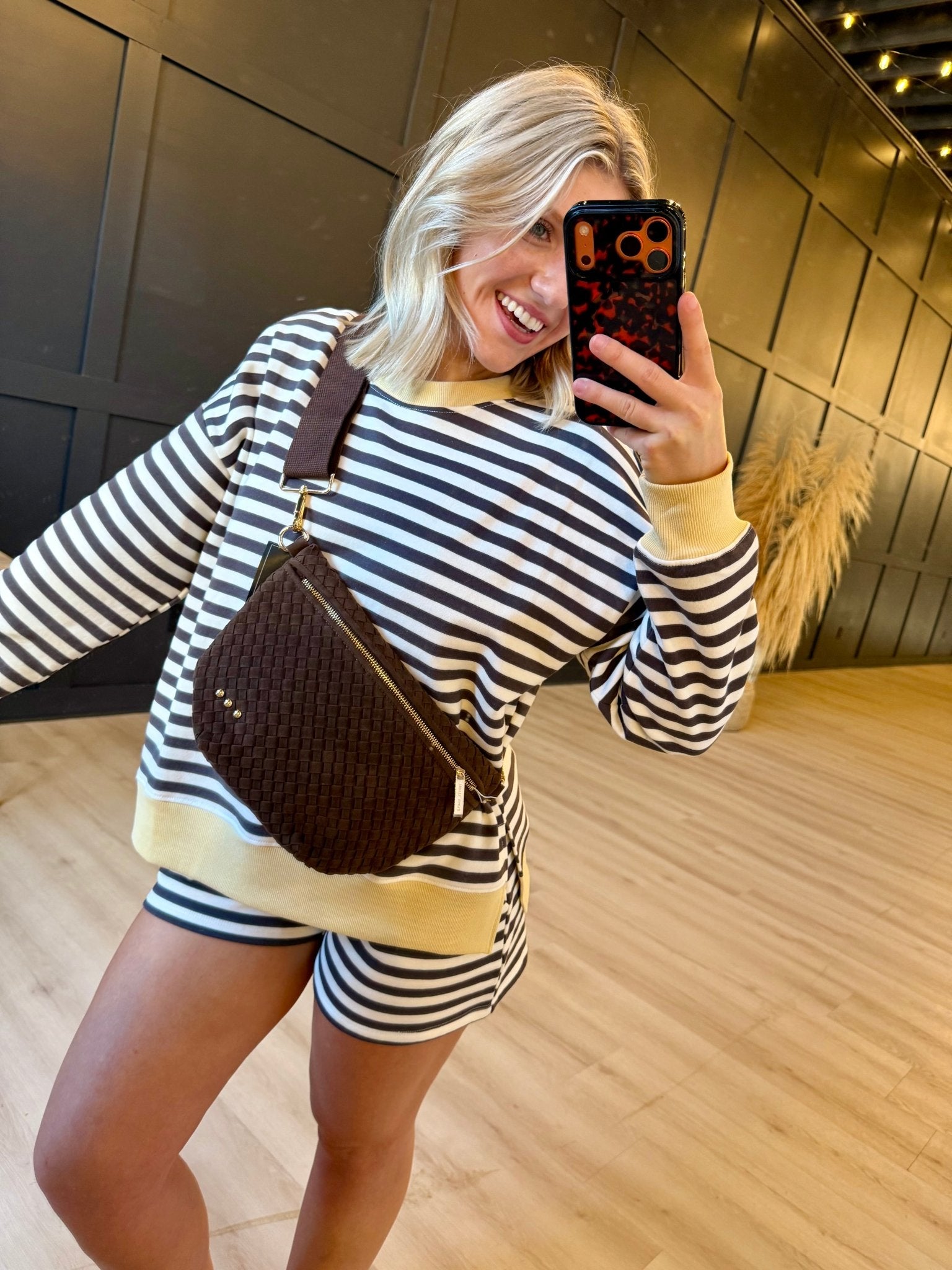 Striped Boxy Long Sleeve Contrast Knit Top In Charcoal Multi - Infinity Raine