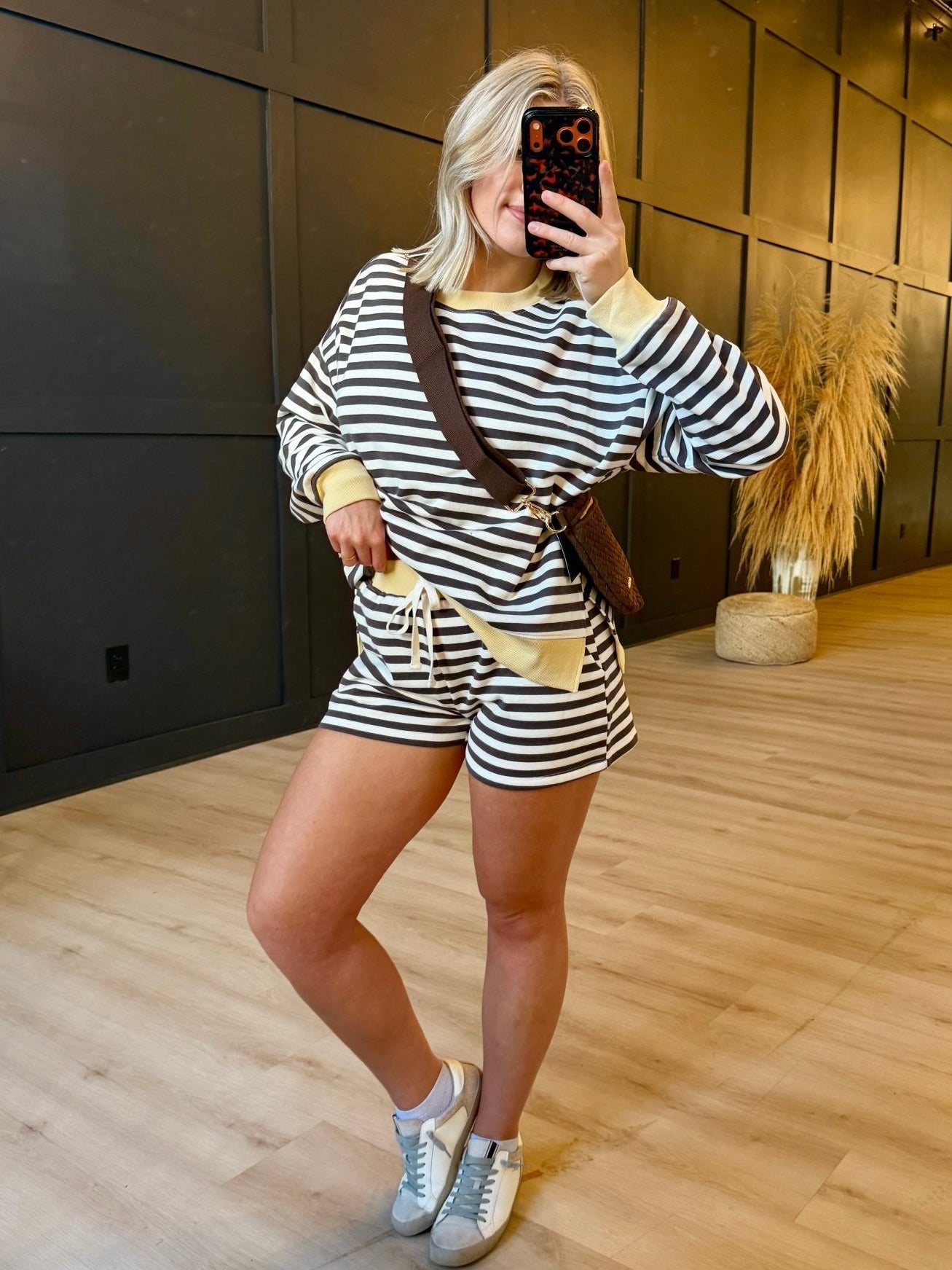 Striped Boxy Long Sleeve Contrast Knit Top In Charcoal Multi - Infinity Raine