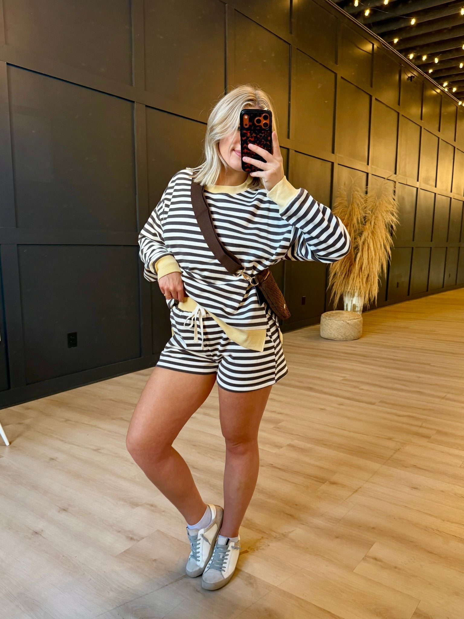 Striped Boxy Long Sleeve Contrast Knit Top In Charcoal Multi - Infinity Raine