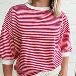 Striped Contrast Trim Rib Banded Top In Ruby - Infinity Raine