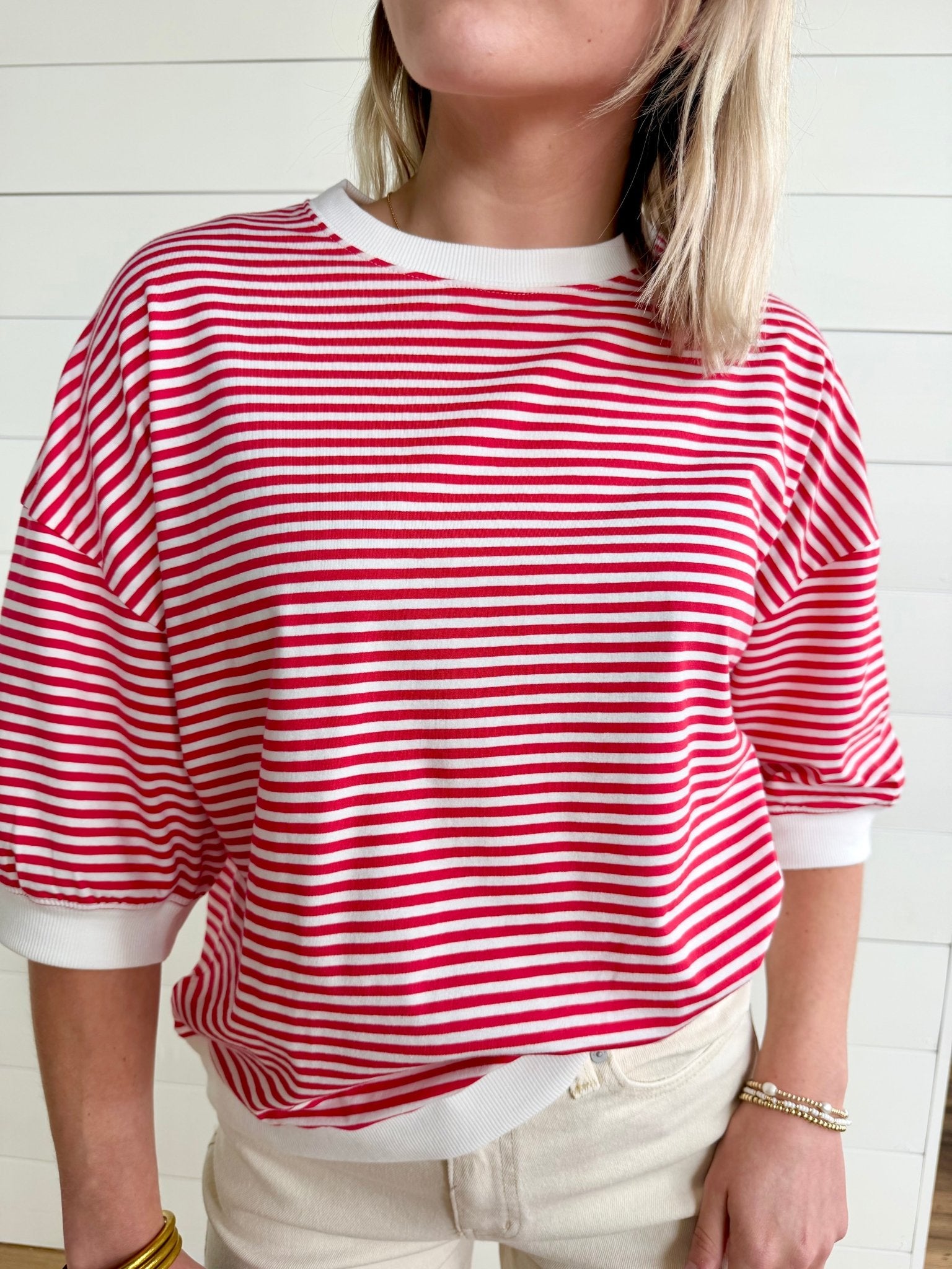 Striped Contrast Trim Rib Banded Top In Ruby - Infinity Raine